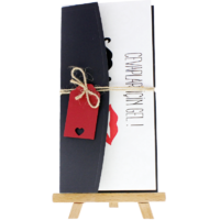 dikd&ouml;rtgen - A&ccedil;ık Davetiye Zarfı - 21x10-Siyah - İpli, Kırmızı Etiketli