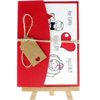 13x18 Kartpostal - A&ccedil;ık Davetiye Zarfı - 13x18-Kırmızı- İpli, Kraft Etiketli