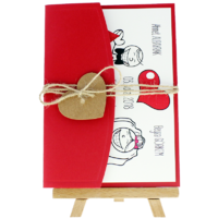 13x18 Kartpostal - A&ccedil;ık Davetiye Zarfı - 13x18-Kırmızı- İpli, Kraft Kalpli