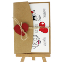 13x18 Kartpostal - A&ccedil;ık Davetiye Zarfı - 13x18-Kraft- Kırmızı Kalpli