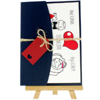 13x18 Kartpostal - A&ccedil;ık Davetiye Zarfı - 13x18-Lacivert-  İpli, Kırmızı Etiketli