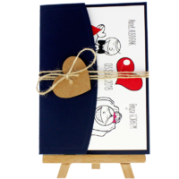 13x18 Kartpostal - A&ccedil;ık Davetiye Zarfı - 13x18-Lacivert-  İpli, Kraft Kalpli