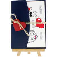 13x18 Kartpostal - A&ccedil;ık Davetiye Zarfı - 13x18-Lacivert- Kırmızı Kalpli