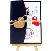 13x18 Kartpostal - A&ccedil;ık Davetiye Zarfı - 13x18-Siyah - İpli, Kraft Kalpli