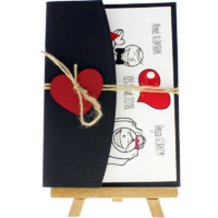 13x18 Kartpostal - A&ccedil;ık Davetiye Zarfı - 13x18-Siyah- Kırmızı Kalpli