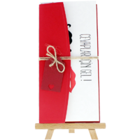 dikd&ouml;rtgen - A&ccedil;ık Davetiye Zarfı - 21x10-Kırmızı- İpli, Kırmızı Etiketli