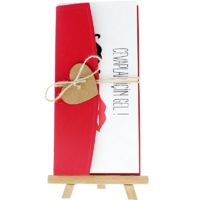 dikd&ouml;rtgen - A&ccedil;ık Davetiye Zarfı - 21x10-Kırmızı- İpli, Kraft Kalpli