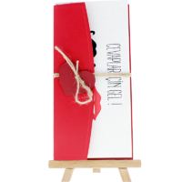 dikd&ouml;rtgen - A&ccedil;ık Davetiye Zarfı - 21x10-Kırmızı- Kırmızı Kalpli