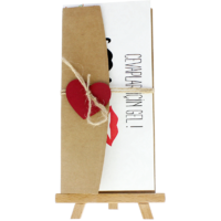 dikd&ouml;rtgen - A&ccedil;ık Davetiye Zarfı - 21x10-Kraft- Kırmızı Kalpli