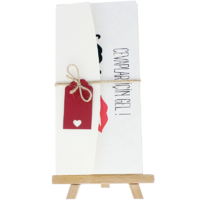 dikd&ouml;rtgen - A&ccedil;ık Davetiye Zarfı - 21x10-Krem-  İpli, Kırmızı Etiketli