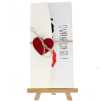 dikd&ouml;rtgen - A&ccedil;ık Davetiye Zarfı - 21x10-Krem- Kırmızı Kalpli