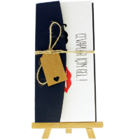 dikd&ouml;rtgen - A&ccedil;ık Davetiye Zarfı - 21x10-Lacivert-  İpli, Kraft Etiketli