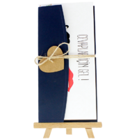 dikd&ouml;rtgen - A&ccedil;ık Davetiye Zarfı - 21x10-Lacivert-  İpli, Kraft Kalpli