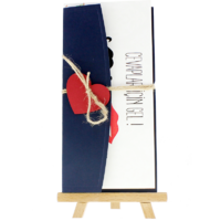 dikd&ouml;rtgen - A&ccedil;ık Davetiye Zarfı - 21x10-Lacivert- Kırmızı Kalpli