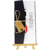 dikd&ouml;rtgen - A&ccedil;ık Davetiye Zarfı - 21x10-Siyah - İpli, Kraft Etiketli