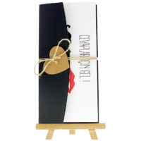 dikd&ouml;rtgen - A&ccedil;ık Davetiye Zarfı - 21x10-Siyah - İpli, Kraft Kalpli