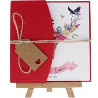 kare - A&ccedil;ık Davetiye Zarfı - Kare-Kırmızı- İpli, Kraft Etiketli