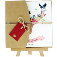 kare - A&ccedil;ık Davetiye Zarfı - Kare-Kraft -  İpli, Kırmızı Etiketli