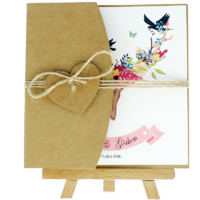 kare - A&ccedil;ık Davetiye Zarfı - Kare-Kraft -  İpli, Kraft Kalpli