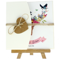 kare - A&ccedil;ık Davetiye Zarfı - Kare-Krem-  İpli, Kraft Kalpli