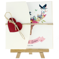 kare - A&ccedil;ık Davetiye Zarfı - Kare-Krem- Kırmızı Kalpli