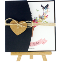 kartpostal - A&ccedil;ık Davetiye Zarfı - Kare-Siyah - İpli, Kraft Kalpli