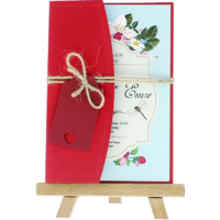kartpostal - A&ccedil;ık Davetiye Zarfı - Kartpostal-Kırmızı- İpli, Kırmızı Etiketli