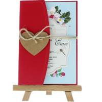 kartpostal - A&ccedil;ık Davetiye Zarfı - Kartpostal-Kırmızı- İpli, Kraft Kalpli