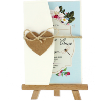 kartpostal - A&ccedil;ık Davetiye Zarfı - Kartpostal-Krem-  İpli, Kraft Kalpli