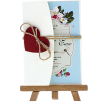 kartpostal - A&ccedil;ık Davetiye Zarfı - Kartpostal-Krem- Kırmızı Kalpli