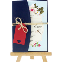 kartpostal - A&ccedil;ık Davetiye Zarfı - Kartpostal-Lacivert-  İpli, Kırmızı Etiketli