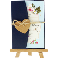 kartpostal - A&ccedil;ık Davetiye Zarfı - Kartpostal-Lacivert-  İpli, Kraft Kalpli