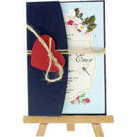 kartpostal - A&ccedil;ık Davetiye Zarfı - Kartpostal-Lacivert- Kırmızı Kalpli