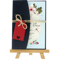 kartpostal - A&ccedil;ık Davetiye Zarfı - Kartpostal-Siyah - İpli, Kırmızı Etiketli