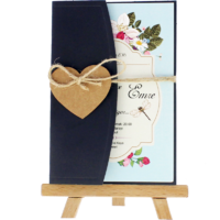 kartpostal - A&ccedil;ık Davetiye Zarfı - Kartpostal-Siyah - İpli, Kraft Kalpli