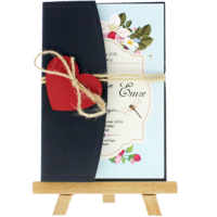 kartpostal - A&ccedil;ık Davetiye Zarfı - Kartpostal-Siyah- Kırmızı Kalpli